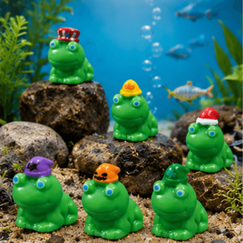 Animal Frog Miniatures with Festive Hats – Set of 7