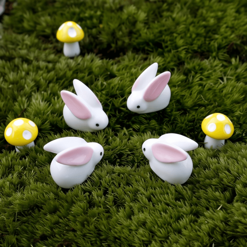Miniature Ceramic-Style Loafing Bunny with Pink Ears Figurine | Fairy Garden Decor