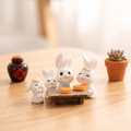 Miniature Bunny Family Gathering Figurines (Set of 4) | Cozy Dollhouse & Tabletop Accent