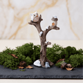 Winter Snowy Tree Branch with Owl & Birdhouse Miniature Figurine