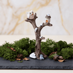 Winter Snowy Tree Branch with Owl & Birdhouse Miniature Figurine