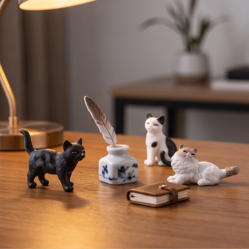 Miniature Expressive Cat Poses (Set of 6) | Realistic Feline Figurines