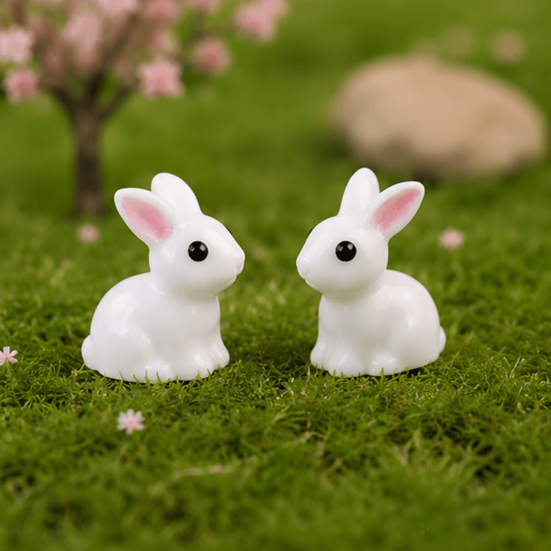Miniature Sitting White Rabbits | DIY Terrarium & Desk Accents