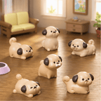 Miniature Chubby Puppy Dog Figurines (Set of 6) | Playful Mini Desk Buddies