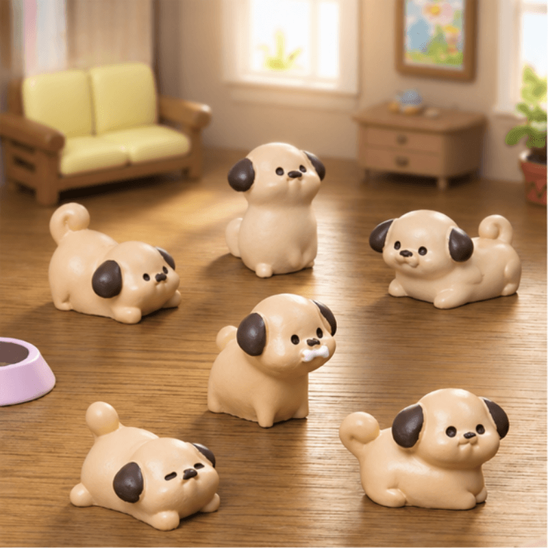 Miniature Chubby Puppy Dog Figurines (Set of 6) | Playful Mini Desk Buddies