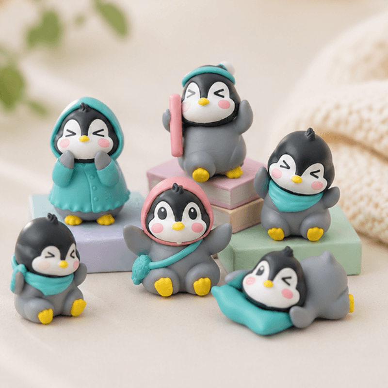 Miniature Cozy Winter Outfit Penguin Figurines (Set of 6) | Cute Desk & Shelf Decor