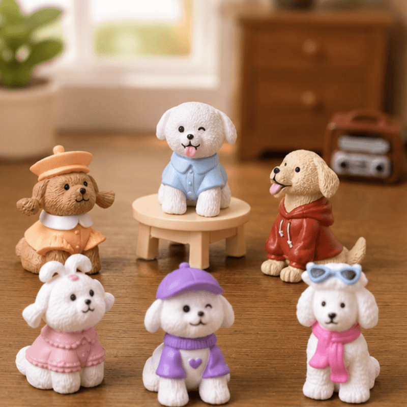 Miniature Fashion Dress-Up Dog & Poodle Figurines (Set of 6) | Chic Dollhouse Pets