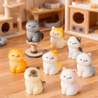 Miniature Sleepy Round Kitten Figurines (Set of 8) | Cat Desk & Shelf Decor