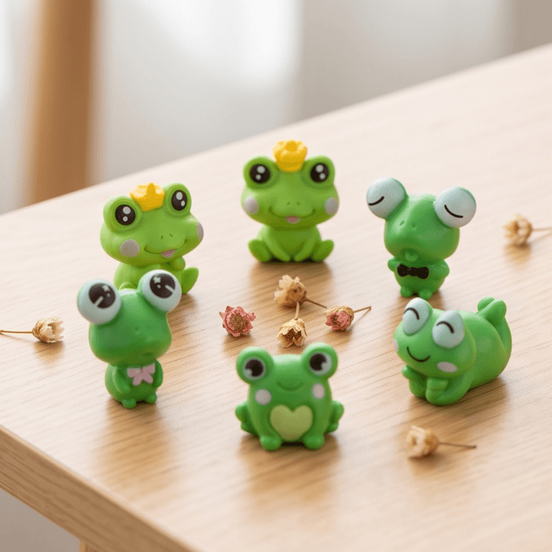 Miniature Crowned & Quirky Frog Figurines (Set of 6) | Playful Water Garden Decor