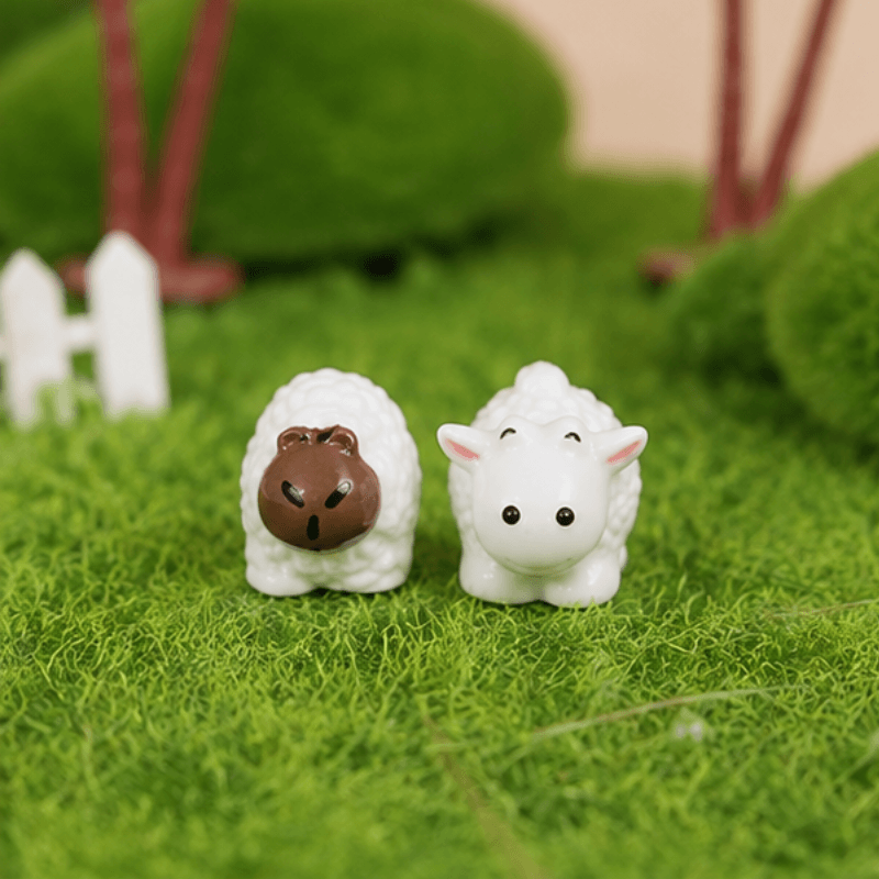 Miniature Fluffy Flock Sheep Tiny Resin Figurines | Fairy Garden & Micro Landscape Decor