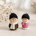 Miniature Cozy Winter Elderly Couple Figurines (Pair) | Cute & Sweet Tabletop Decor & Gift