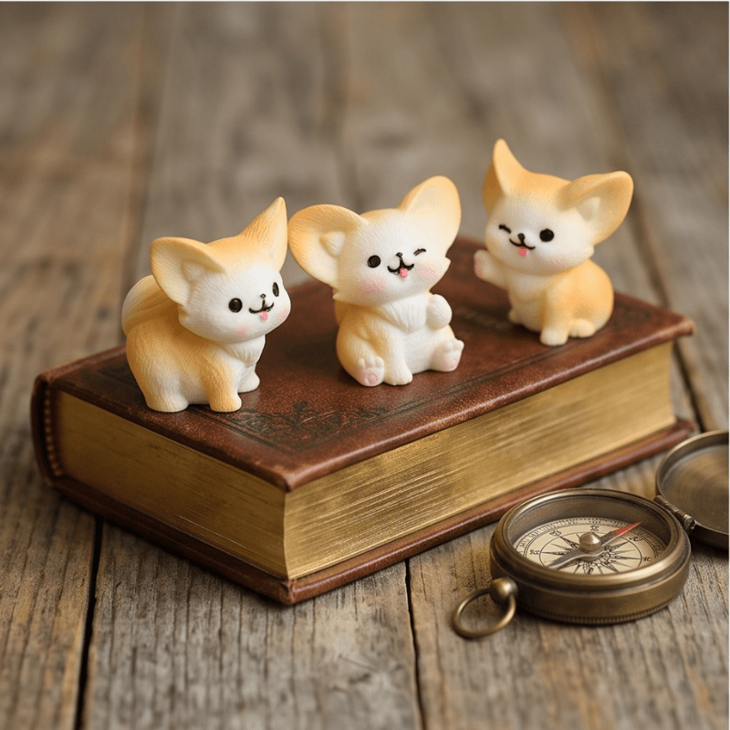 Playful Big-Eared Fox Miniatures in Cheerful Poses – Set of 3
