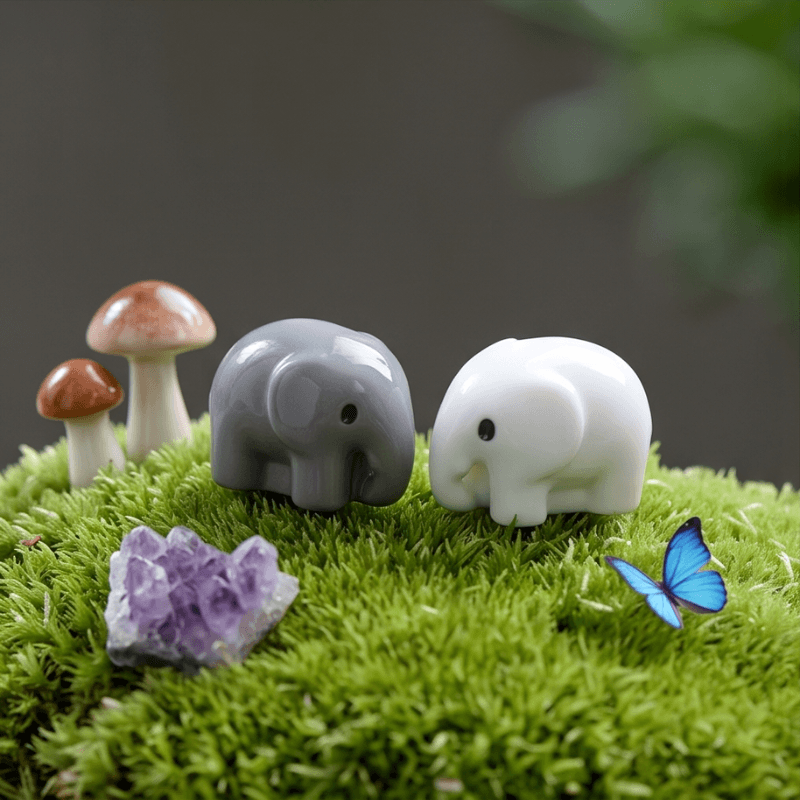 Minimalist Chubby Baby Elephant Miniatures – Set of 2 (Grey & White)