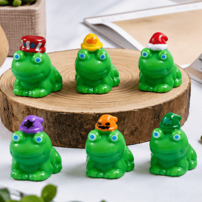 Animal Frog Miniatures with Festive Hats – Set of 7
