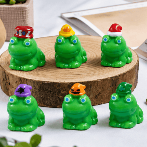 Animal Frog Miniatures with Festive Hats – Set of 7