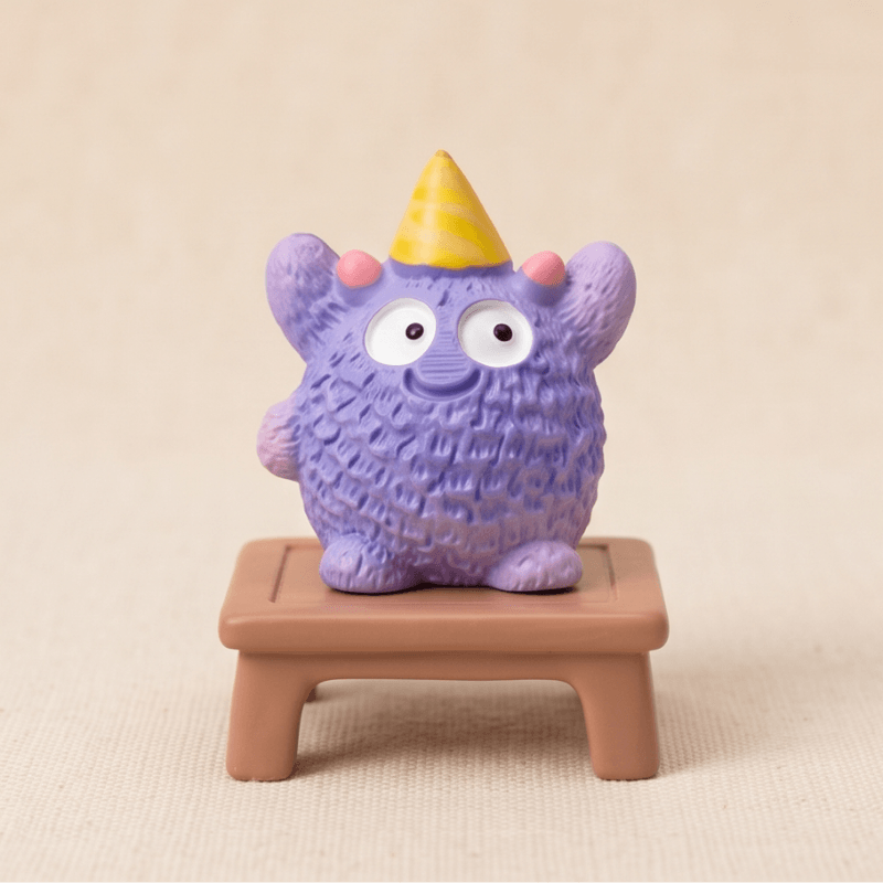 Miniature Fluffy Birthday Party Monster Figurines (Set of 5) | Colorful Desk Decor