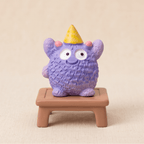 Miniature Fluffy Birthday Party Monster Figurines (Set of 5) | Colorful Desk Decor