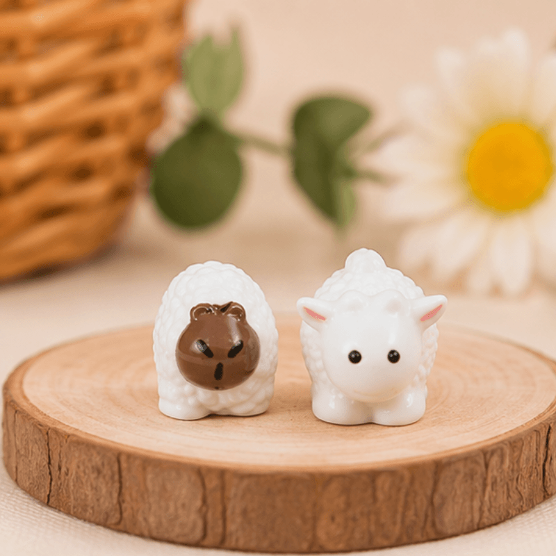 Miniature Fluffy Flock Sheep Tiny Resin Figurines | Fairy Garden & Micro Landscape Decor