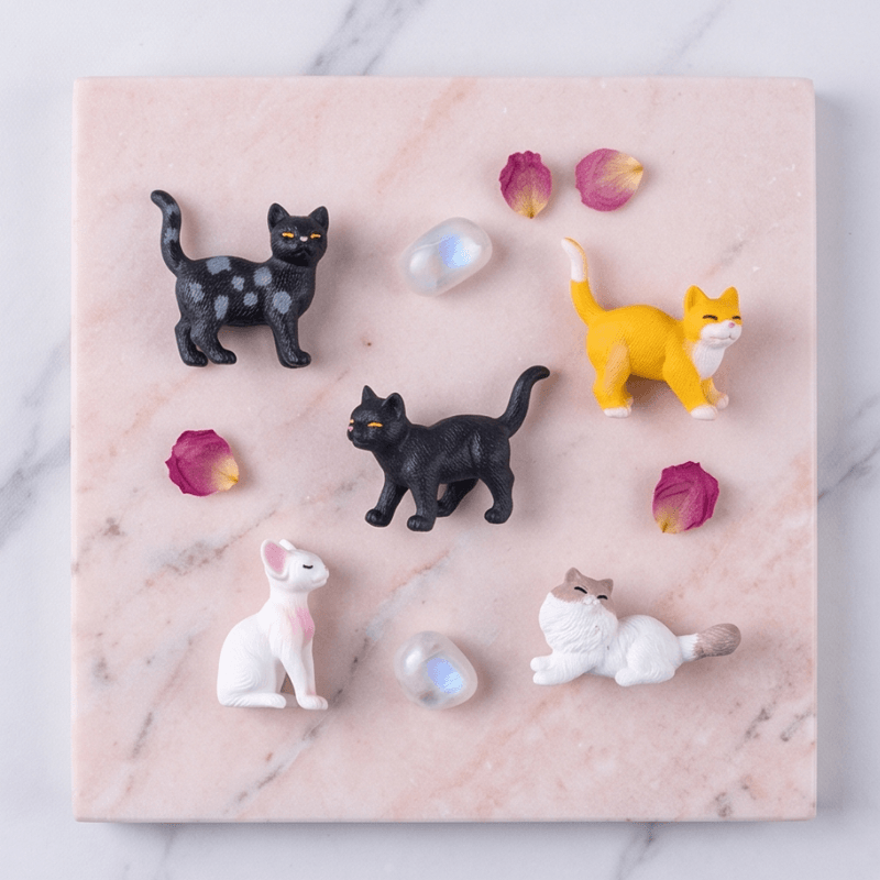 Miniature Expressive Cat Poses (Set of 6) | Realistic Feline Figurines