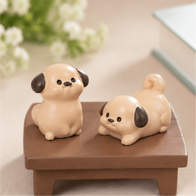 Miniature Chubby Puppy Dog Figurines (Set of 6) | Playful Mini Desk Buddies