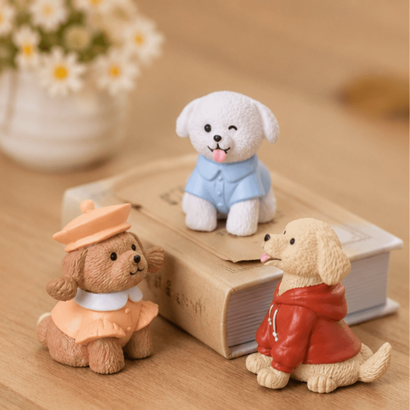 Miniature Fashion Dress-Up Dog & Poodle Figurines (Set of 6) | Chic Dollhouse Pets