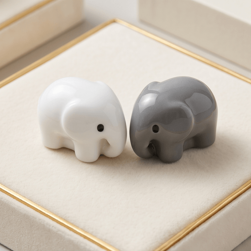 Minimalist Chubby Baby Elephant Miniatures – Set of 2 (Grey & White)