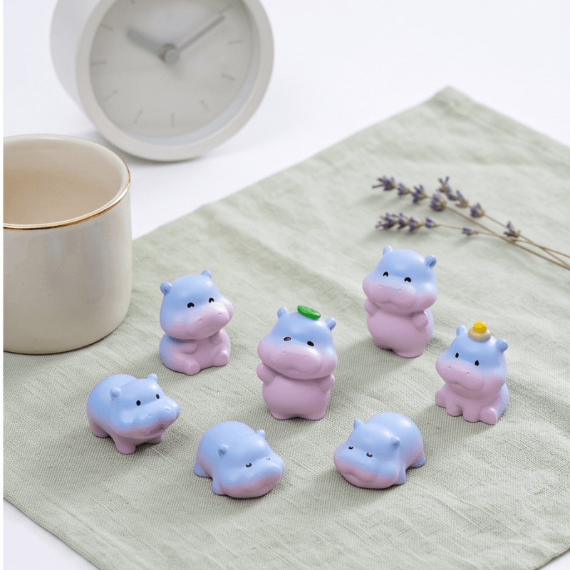 Pastel Blue-to-Pink Gradient Baby Hippo Miniatures - Set of 6