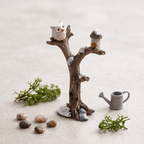 Winter Snowy Tree Branch with Owl & Birdhouse Miniature Figurine