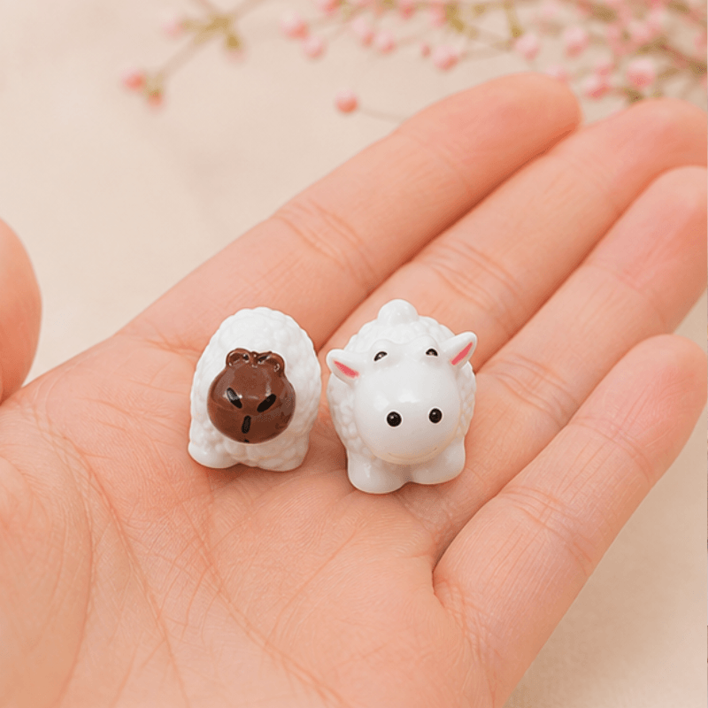 Miniature Fluffy Flock Sheep Tiny Resin Figurines | Fairy Garden & Micro Landscape Decor