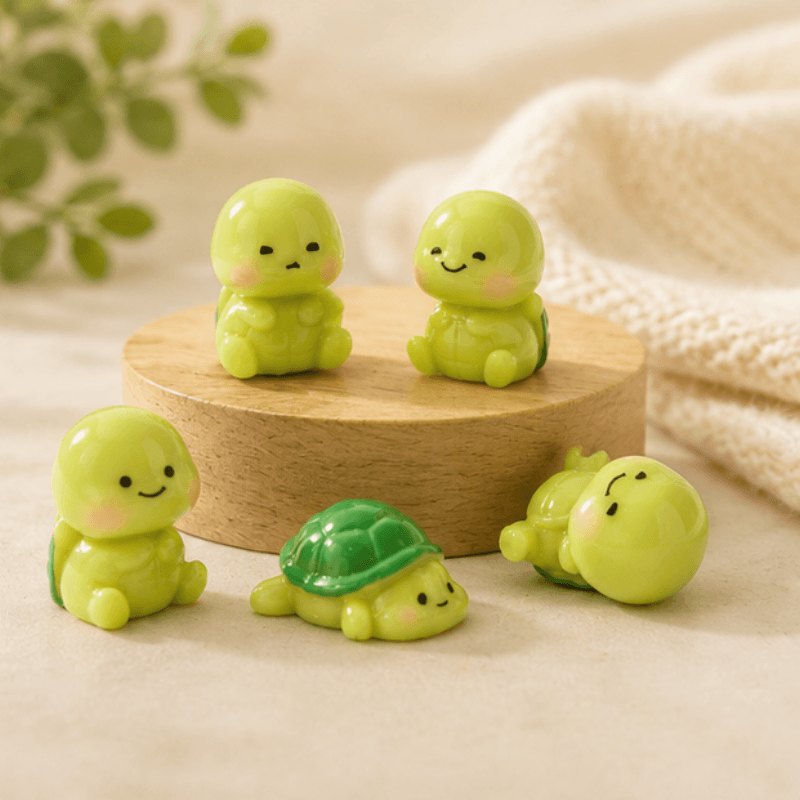 Miniature Happy Little Turtle Figurines (Set of 5) | Kawaii Desk & Terrarium Pets