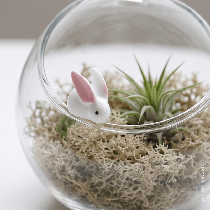 Miniature Ceramic-Style Loafing Bunny with Pink Ears Figurine | Fairy Garden Decor