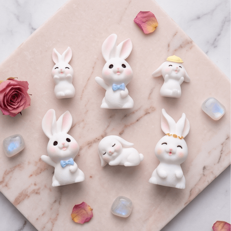 Miniature Bunny Family Gathering Figurines (Set of 4) | Cozy Dollhouse & Tabletop Accent