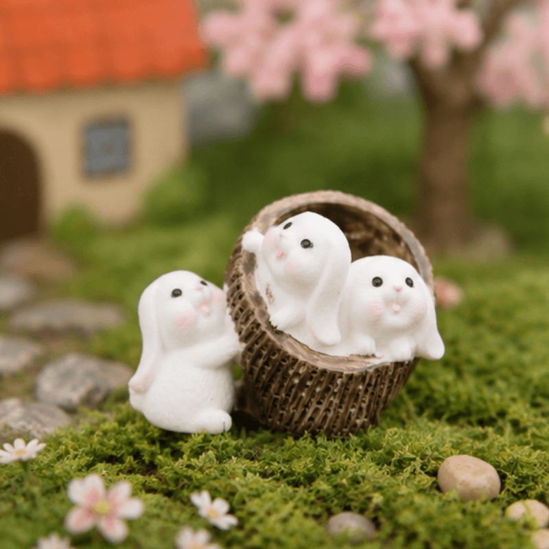 Miniature Puppies Playing in Basket Figurine | Cozy Mini Landscape Decor