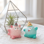 Miniature Fluffy Birthday Party Monster Figurines (Set of 5) | Colorful Desk Decor