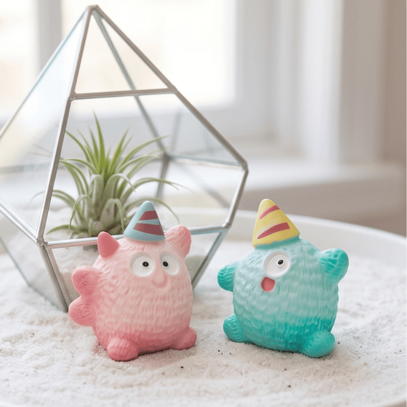 Miniature Fluffy Birthday Party Monster Figurines (Set of 5) | Colorful Desk Decor