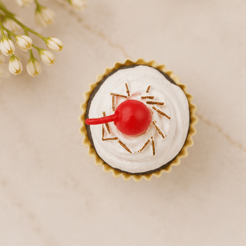 Miniature Chocolate Cupcake with Cherry Figurine - Dollhouse Dessert Prop