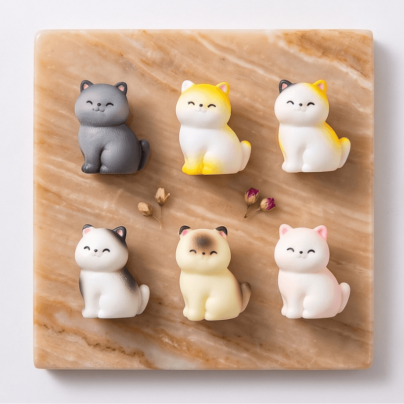 Miniature Sleepy Round Kitten Figurines (Set of 8) | Cat Desk & Shelf Decor
