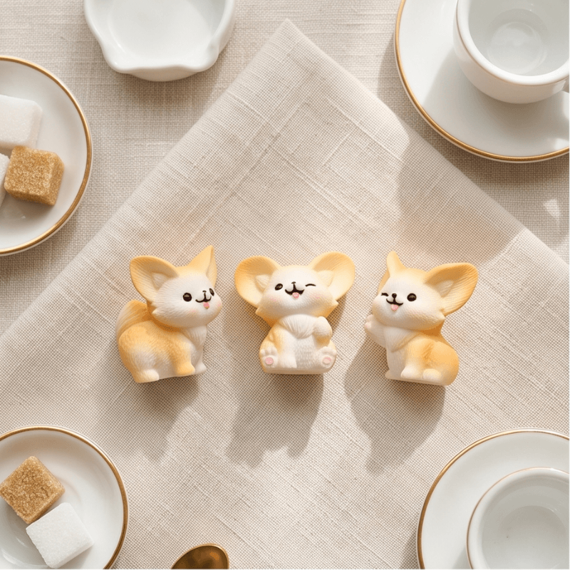 Playful Big-Eared Fox Miniatures in Cheerful Poses – Set of 3