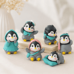 Miniature Cozy Winter Outfit Penguin Figurines (Set of 6) | Cute Desk & Shelf Decor
