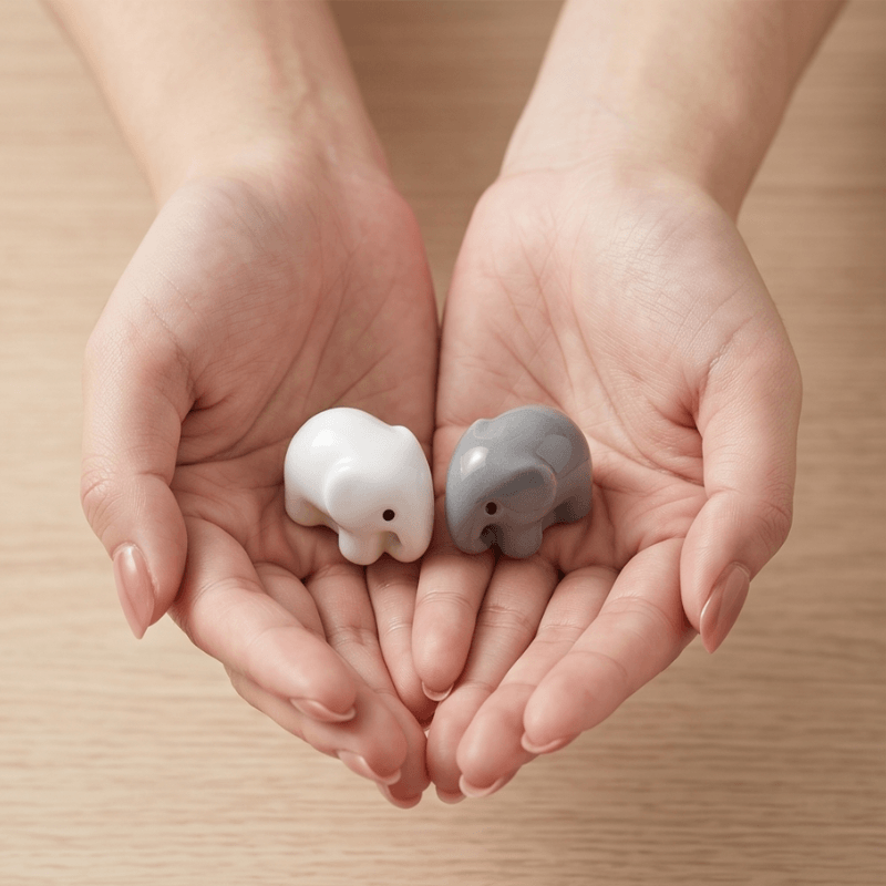 Minimalist Chubby Baby Elephant Miniatures – Set of 2 (Grey & White)