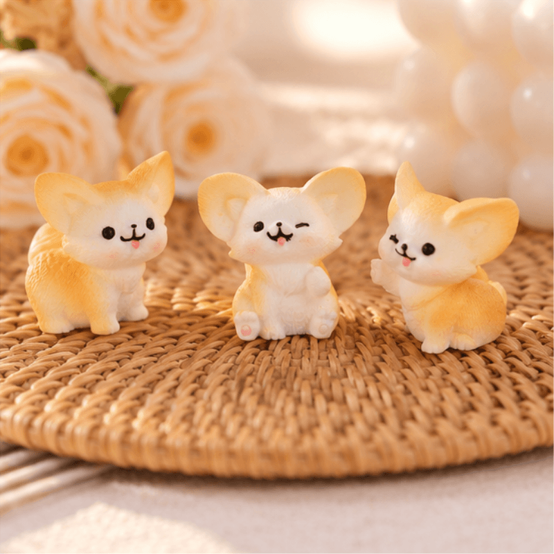 Playful Big-Eared Fox Miniatures in Cheerful Poses – Set of 3