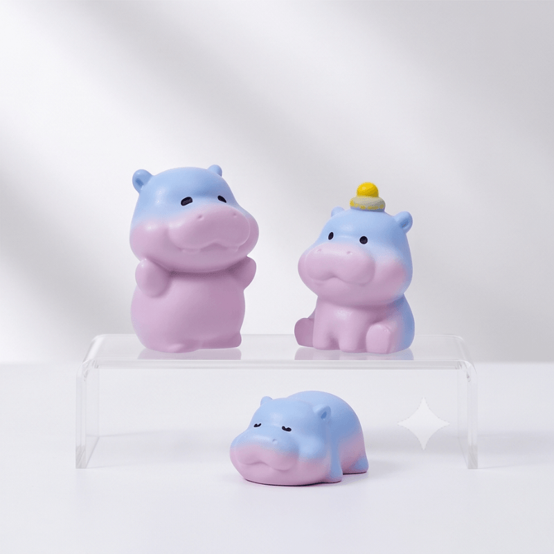 Pastel Blue-to-Pink Gradient Baby Hippo Miniatures - Set of 6