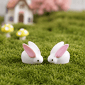Miniature Ceramic-Style Loafing Bunny with Pink Ears Figurine | Fairy Garden Decor