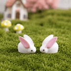 Miniature Ceramic-Style Loafing Bunny with Pink Ears Figurine | Fairy Garden Decor
