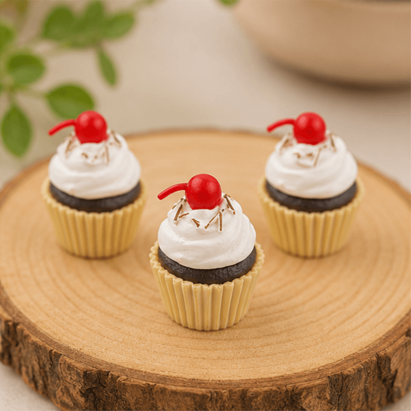 Miniature Chocolate Cupcake with Cherry Figurine - Dollhouse Dessert Prop