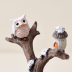 Winter Snowy Tree Branch with Owl & Birdhouse Miniature Figurine