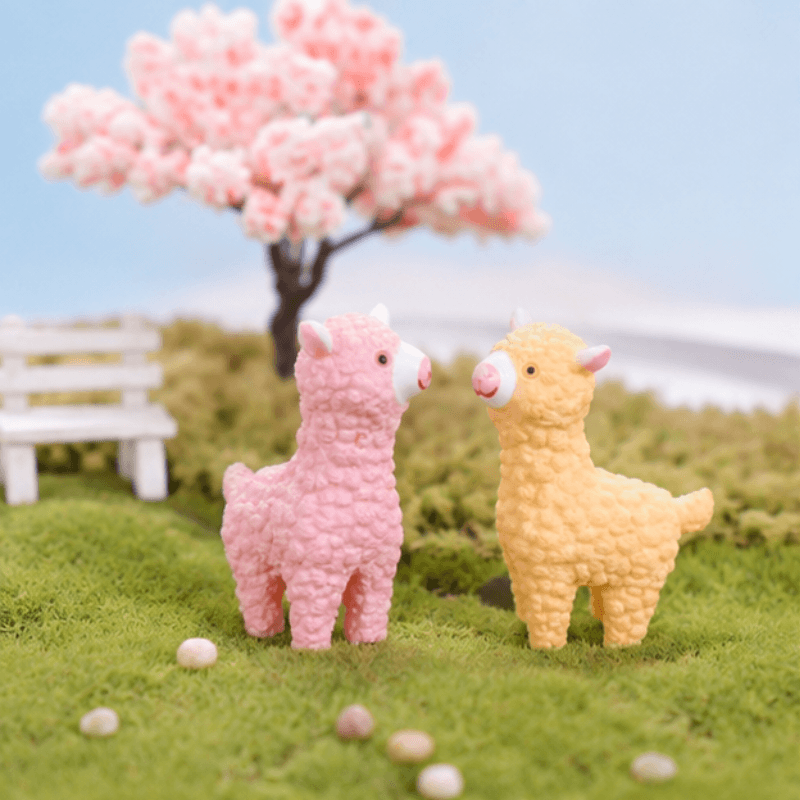 Miniature Pastel Alpaca Sheep Figurines | Kawaii Desk & Planter Decor