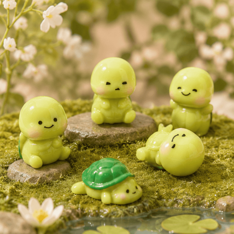 Miniature Happy Little Turtle Figurines (Set of 5) | Kawaii Desk & Terrarium Pets
