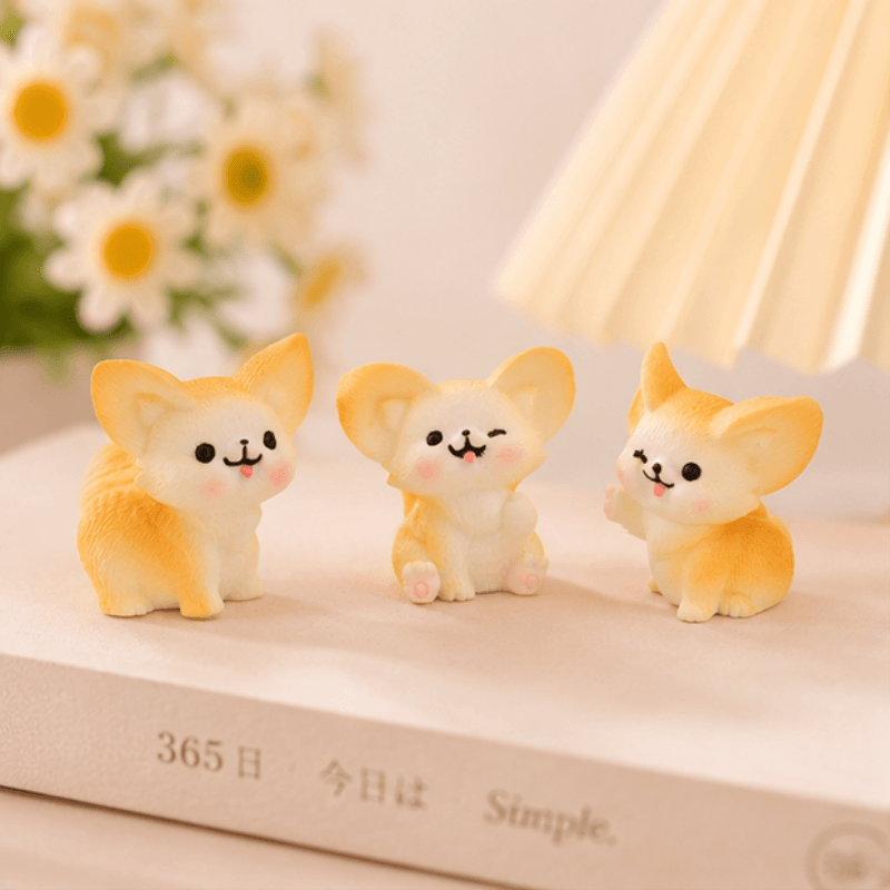 Playful Big-Eared Fox Miniatures in Cheerful Poses – Set of 3