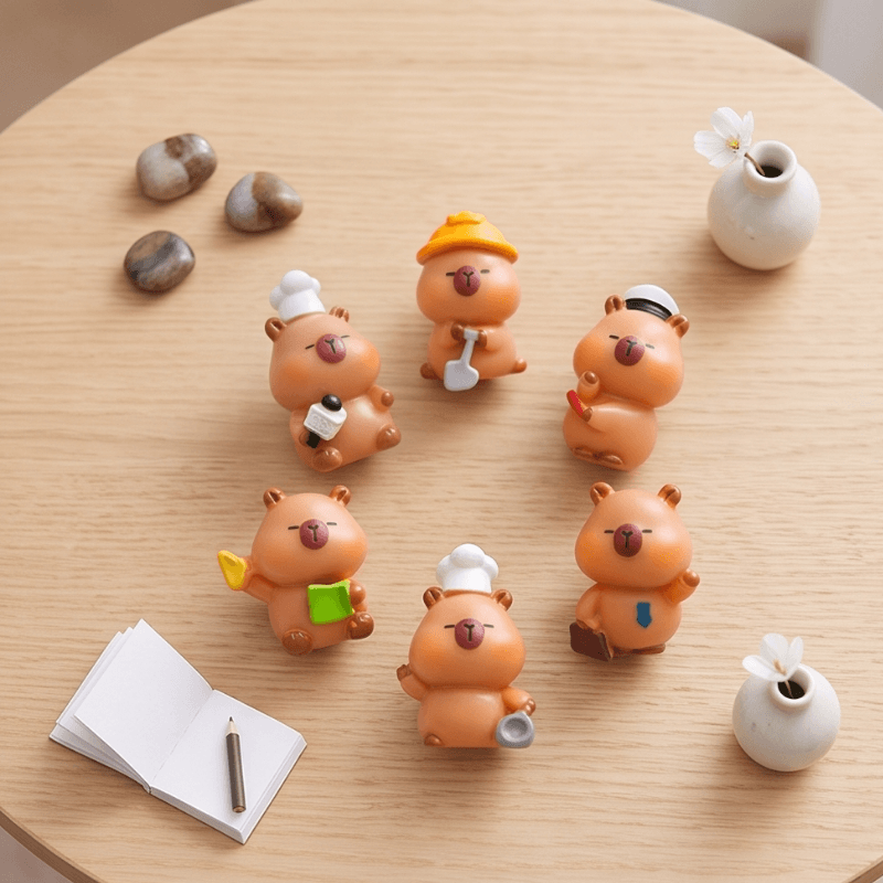 Miniature Career Capybara Professional Figurines (Set of 6) | Funny Desk Buddies